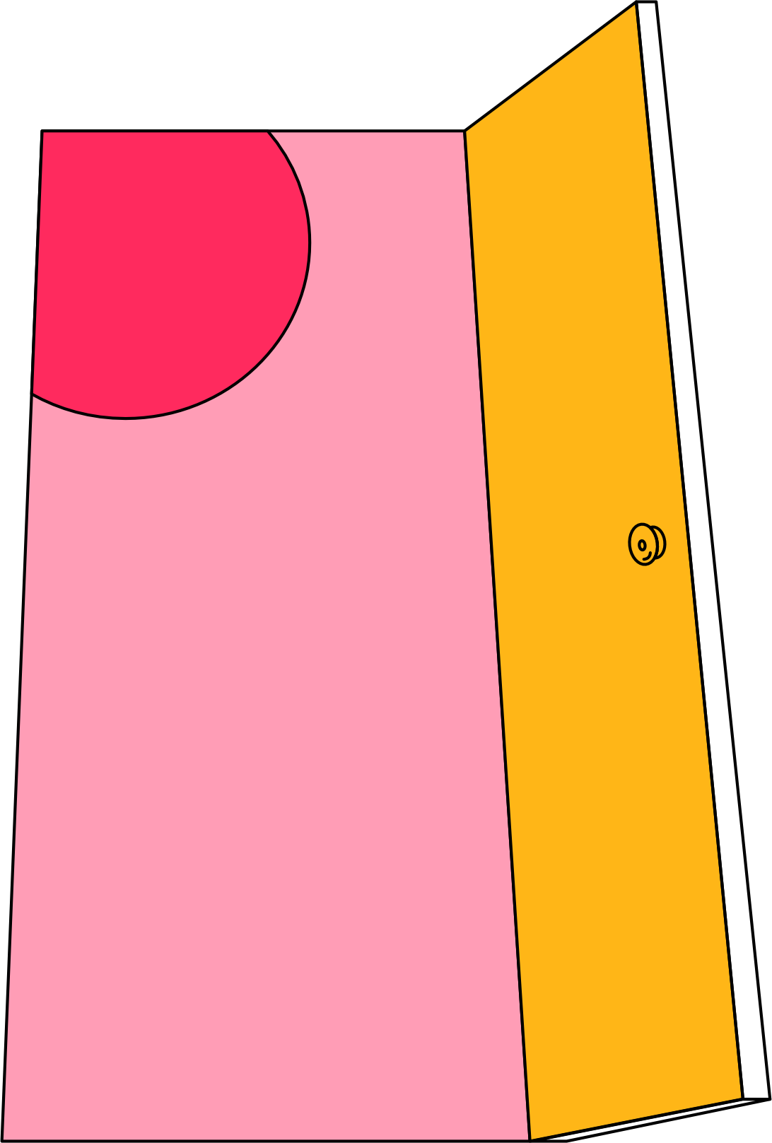 a stylized image of a man running towards a doorway